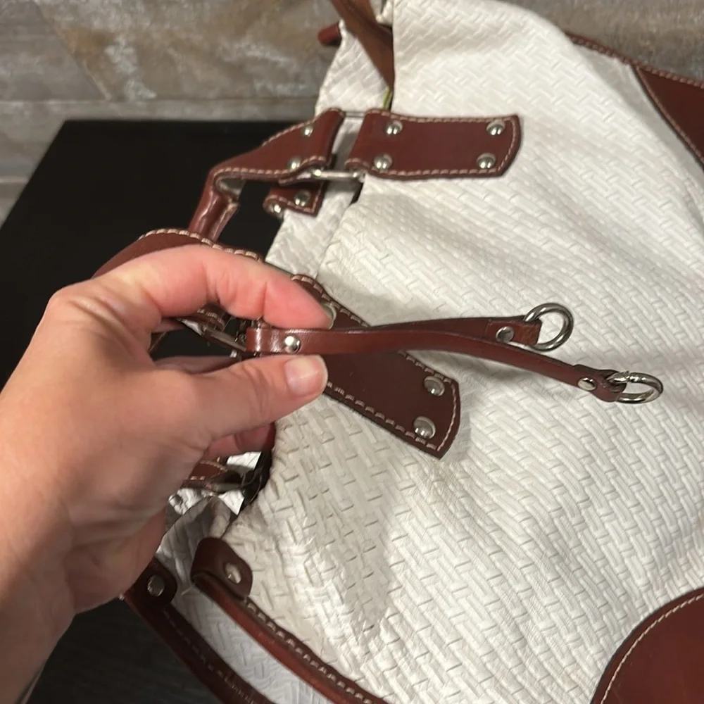 CLAUDIA Firenze genuine leather white and brown made in Italy shoulder bag